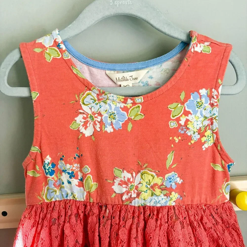 Matilda Jane Bouquets for Layla Cotton + Lace Floral Tank Dress in a Coral/Peach